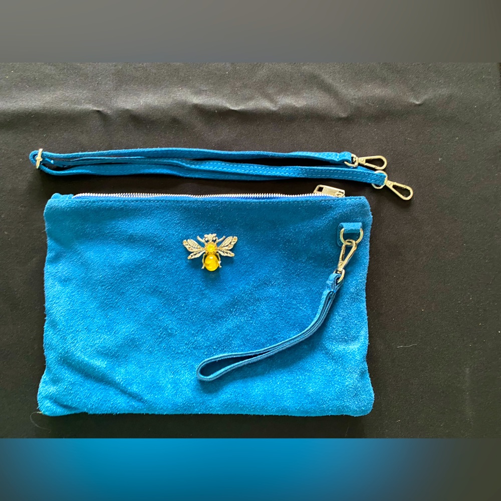 Borse en Pelle Genuine Blue Suede Wristlet/Crossbody.